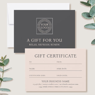 Carte Logo élégant de certificat-cadeau d'entreprise Gri