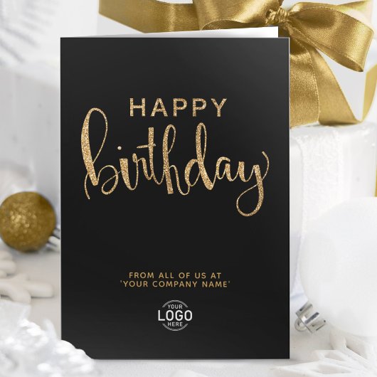 Carte Logo Elégant Faux Gold Black Joyeux Anniversaire