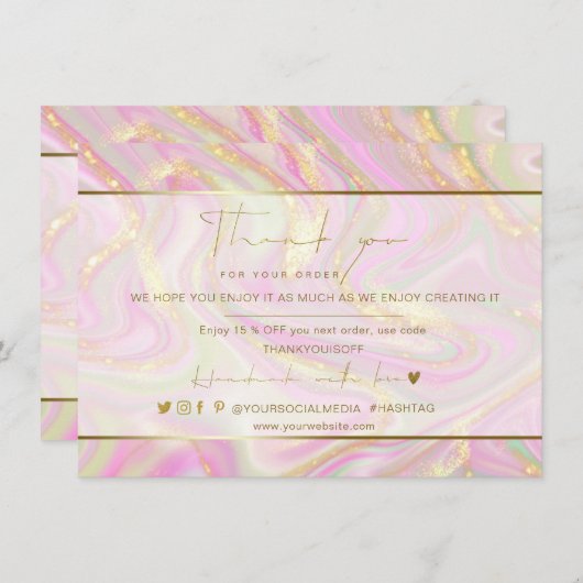 Carte Logo en or en marbre rose Elégant Merci d'affaires (Devant / Derrière)