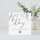 Carte Logo Faux Argent Foil Script Lettres Anniversaire (Debout devant)