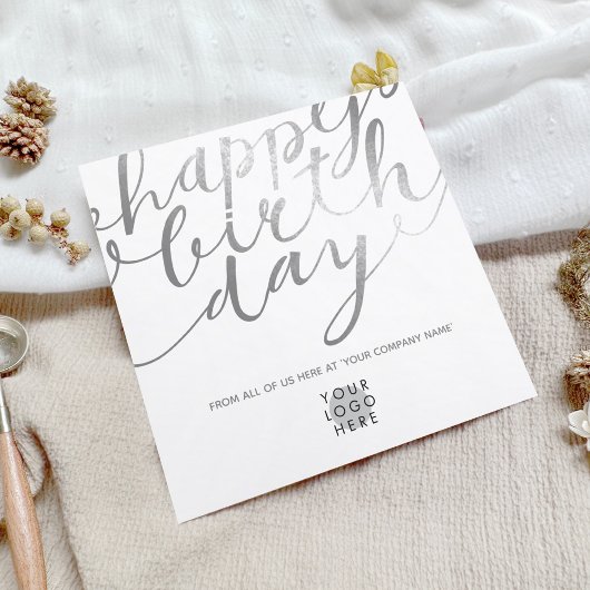 Carte Logo Faux Argent Foil Script Lettres Anniversaire