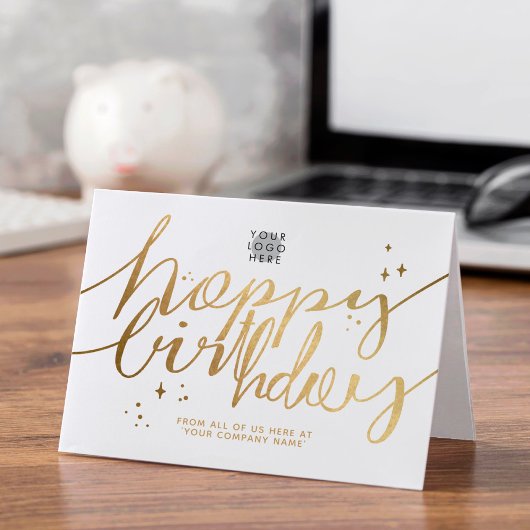 Carte Logo Faux Gold Script à la main Anniversaire Blanc