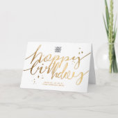 Carte Logo Faux Gold Script à la main Anniversaire Blanc (Devant)