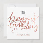 Carte Logo Faux Rose Gold Script Blanc Anniversaire (Devant)