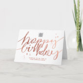 Carte Logo Faux Rose Gold Script Main blanche Anniversai (Devant)