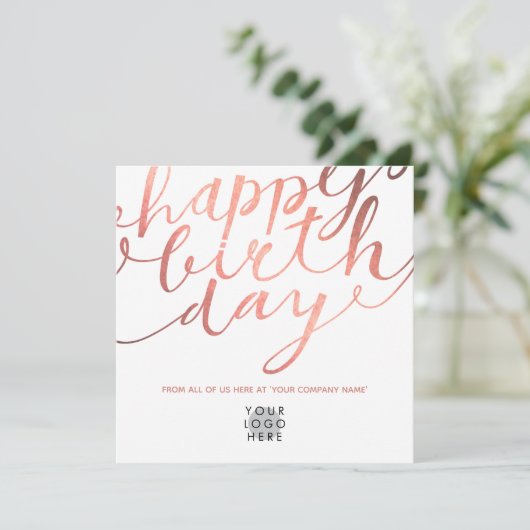 Carte Logo Faux Rose Gold Stylish Letting Anniversaire (Debout devant)