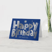 Carte Logo Fun Argent manuscrit Marine Bleu Anniversaire (Devant)