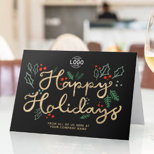 Carte Logo Lettre Commerciale Or Joyeuses Fêtes Noir