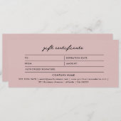 Carte Logo Minimaliste Blush Pink Certificat cadeau (Devant / Derrière)