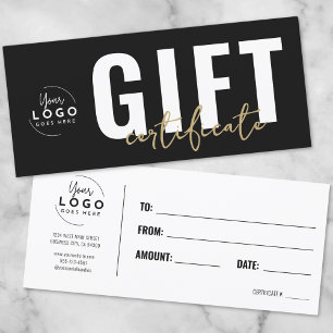 Carte Logo Moderne Certificat Cadeau Entreprise Or Noir
