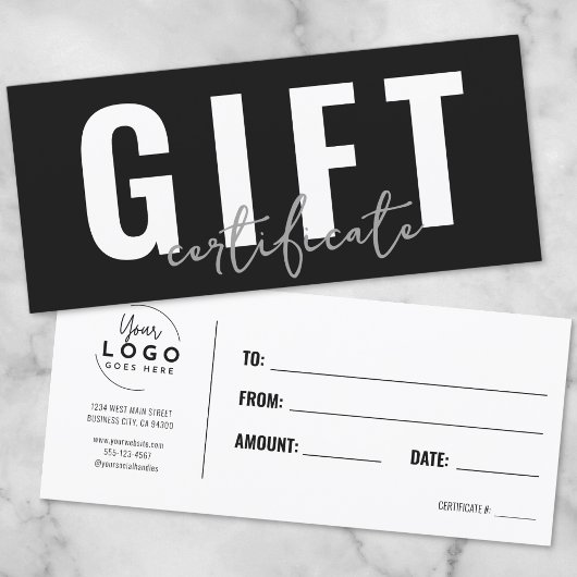 Carte Logo Moderne Certificat Cadeau Entreprise Script