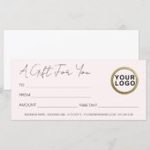 Carte Logo Moderne Élégant | Certificat cadeau rose (Devant / Derrière)