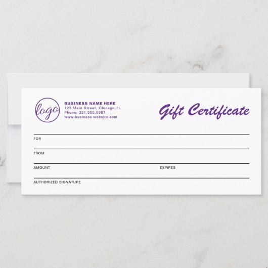 Carte Logo moderne Purple Business Certificat cadeau (Devant)