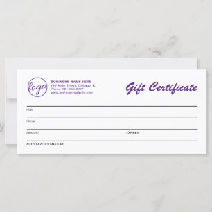 Carte Logo moderne Purple Business Certificat cadeau