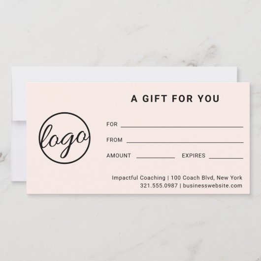 Carte Logo moderne Simple Rose Blush Certificat cadeau (Devant)