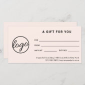 Carte Logo moderne Simple Rose Blush Certificat cadeau (Devant / Derrière)