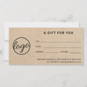 Carte Logo Moderne Simple Rustique Certificat Cadeau (Devant)