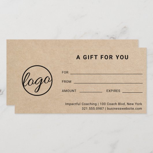 Carte Logo Moderne Simple Rustique Certificat Cadeau (Devant / Derrière)
