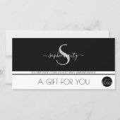 Carte Logo Monogramme moderne Pièce cadeau noir et blanc (Devant)