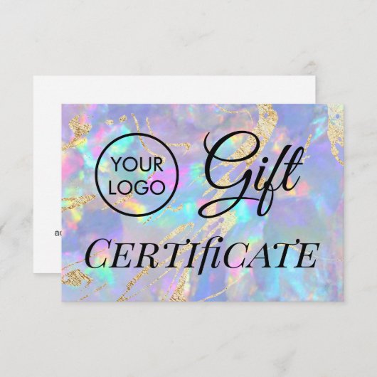 Carte logo opal certificat cadeau (Devant / Derrière)