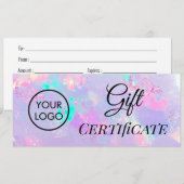 Carte logo opale violet certificat cadeau (Devant / Derrière)