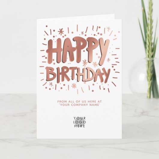 Carte Logo personnalisé Fausse Rose Dorée Joyeux Anniver (Devant)