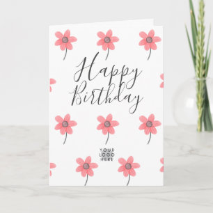 Carte Logo Personnalisé Joli Fleur Rose Joyeux Anniversa