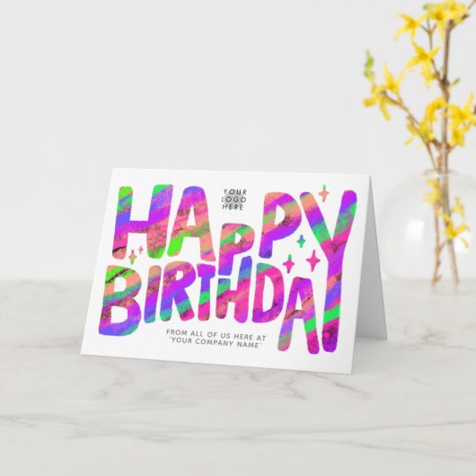 Carte Logo Purple Green Fun Crayon manuscrit Anniversair (Fleur jaune)