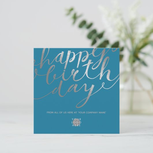Carte Logo Silver Script Lettres bleu Turquoise Annivers (Debout devant)