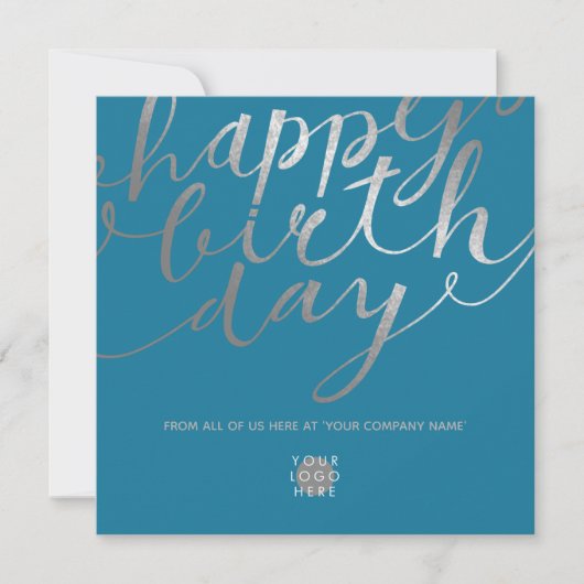 Carte Logo Silver Script Lettres bleu Turquoise Annivers (Devant)