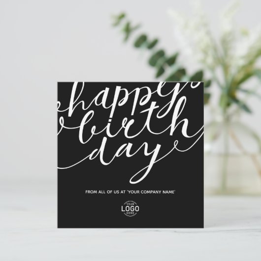 Carte Logo Simple Black White Script Entreprise Annivers (Debout devant)