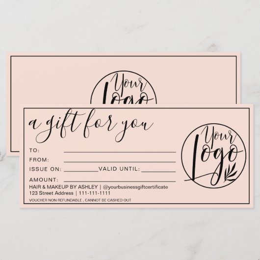 Carte Logo simple pastel de certificat cadeau de bordure (Devant / Derrière)