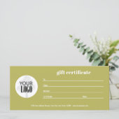 Carte Logo simple QR Code certificat cadeau Or (Debout devant)
