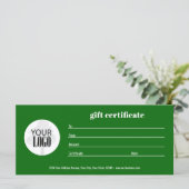 Carte Logo simple QR Code certificat cadeau vert (Debout devant)