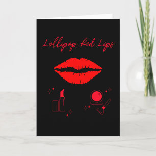 Carte Lollipop rouge lèvres. Bonbon de maquillage rouge 
