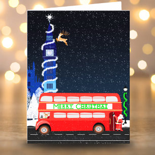 Carte Londres Big Ben Bus à impériale Joyeux Noël