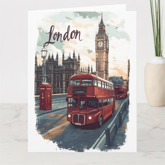 Carte Londres Cityscape avec bus à impériale et Big Ben (Devant)