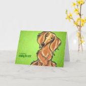 Carte Long Haied Red Dachshund Anniversaire Personnalisé (Fleur jaune)