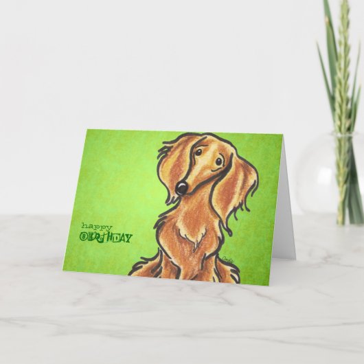 Carte Long Haied Red Dachshund Anniversaire Personnalisé (Devant)