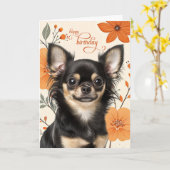 Carte Long Haired Chihuaua Dog Bold Retro Birthday (Fleur jaune)