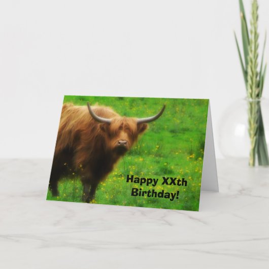 Carte Longhaired Highland Cow with Long Horns (Devant)
