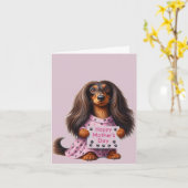 Carte Longue Fête des mères Teckel cheveux (Fleur jaune)