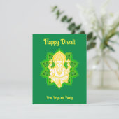 Carte Lord Ganesh Bénédictions Heureux Diwali Green (Debout devant)