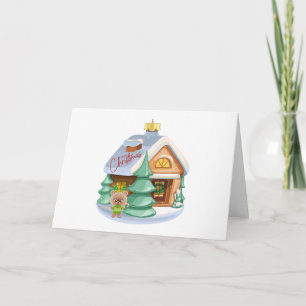 Carte L'ornement de la maison de Noël et l'ours en peluc