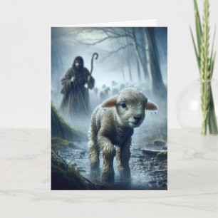 Carte Lost Lamb With Shepherd In Rainy Forest