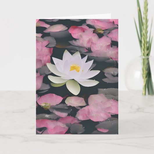 Carte Lotus Blanc Et Fleur De Cerisier Rose Sur L'Étang (Devant)