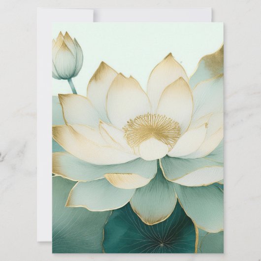 Carte Lotus Fleurs Gold Edges Pastel Green (Devant)