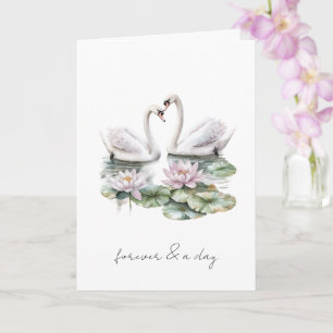 Carte Lotus rose romantique cygnes floraux pour toujours