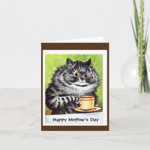 Carte Louis Wain, chat avec une tasse de café, Fête des