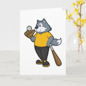 Carte Loup au baseball avec une batte de baseball (Fleur jaune)